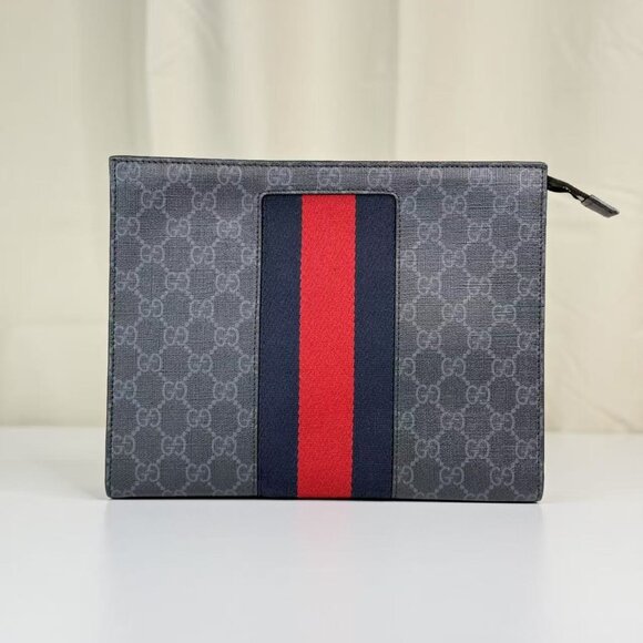 Gucci Navy Blue Zip Pouch GG Coated Canvas - Picture 1 of 8